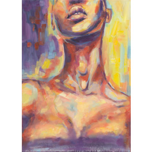 Colorful painting of a nude Afro figure by artist Anna Miklashevich