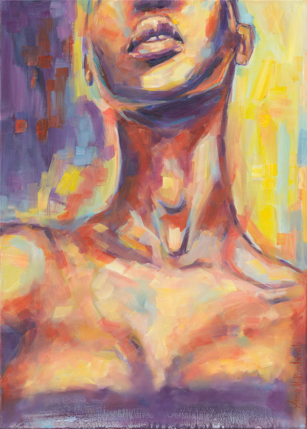 Colorful painting of a nude Afro figure by artist Anna Miklashevich