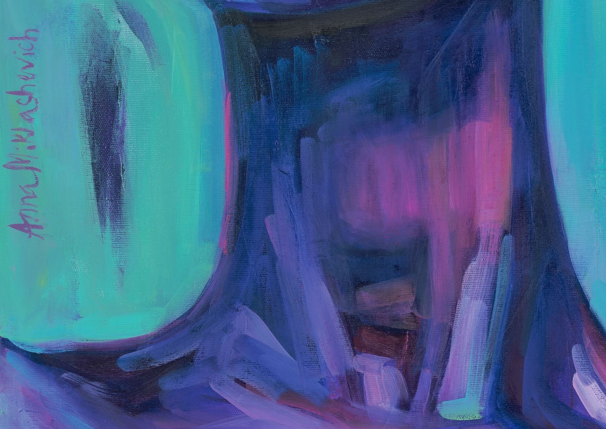 Phenomenally Black female portrait in teal and purple by artist Anna Miklashevich